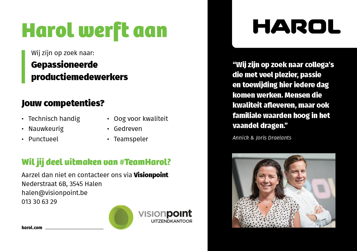 Visionpoint zoekt samen met Harol gemotiveerde productiemedewerkers! 